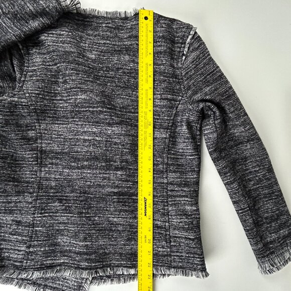 Banana Republic Jacket Women S Tweed Fringe Grey Lined Asymmetrical Snap Closure - Picture 11 of 15